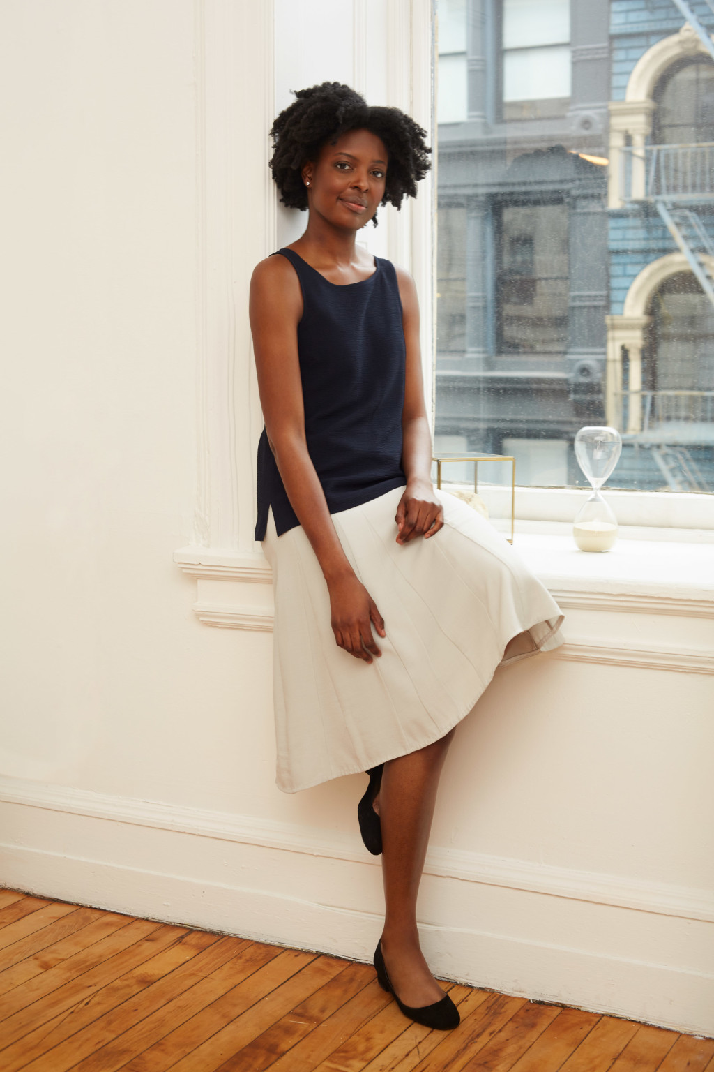 Pauline wears the Kelly top with the Carroll skirt.